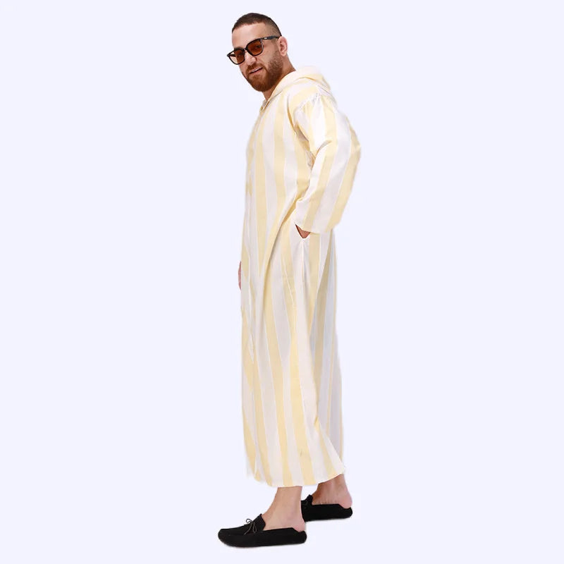 Men's Yellow Arab Hoodie Robe Jubba