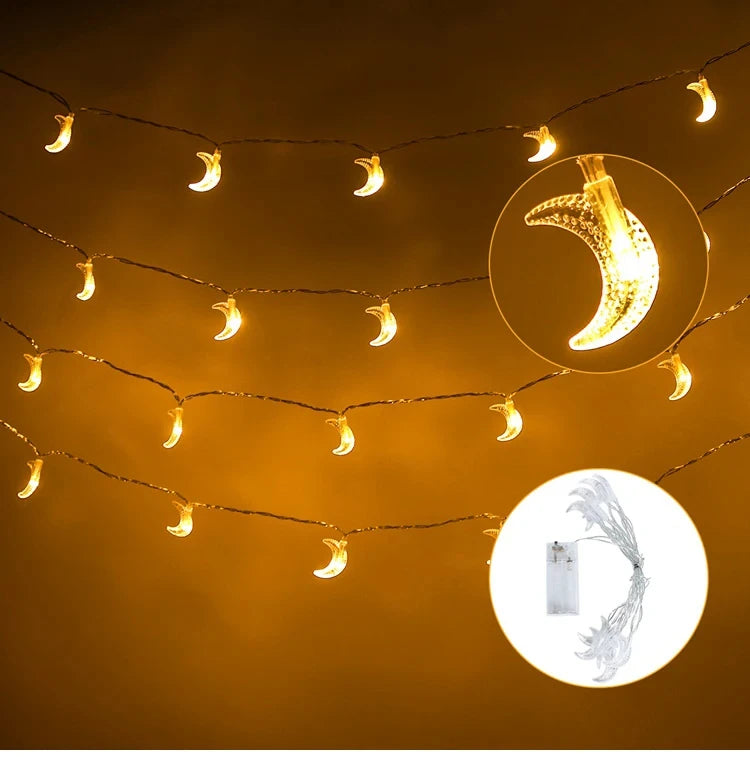 Moon Star Eid Mubarak String Light 2024 Ramadan Decoration For Home Ramadan Kareem Islam Muslim Party Decor Eid Al Adha Gifts