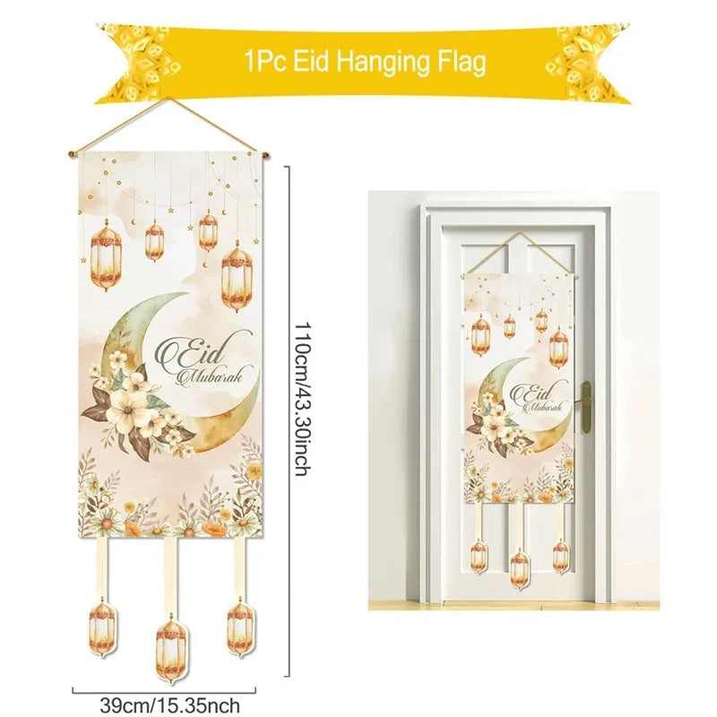 Eid Mubarak Decoration 2025 Hanging Flag Ramadan For Home Door Islamic Muslim Party Decor Ramadan Kareem Banner Eid Al Adha Gift