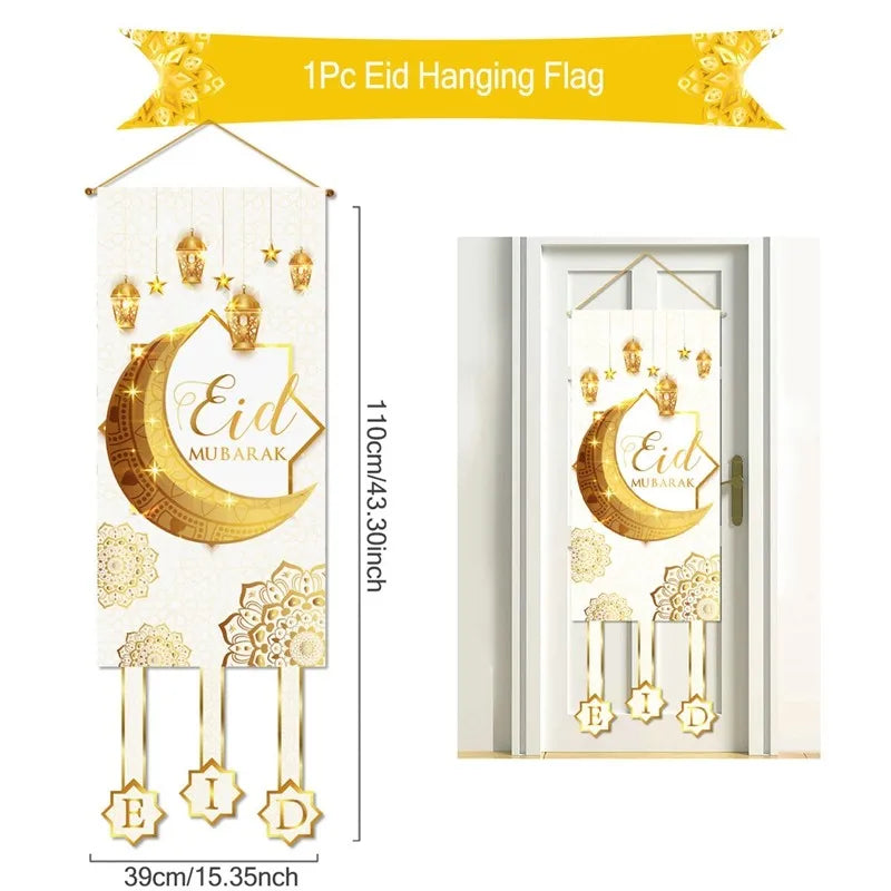 Eid Mubarak Decoration 2025 Hanging Flag Ramadan For Home Door Islamic Muslim Party Decor Ramadan Kareem Banner Eid Al Adha Gift