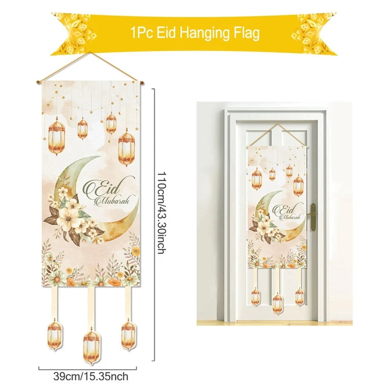 Eid Mubarak Decor Banner 2025 Kareem Ramadan Decor for Home Ramadan Mubarak Hanging Flag Islamic Muslim Party Decor Eid Al Adha