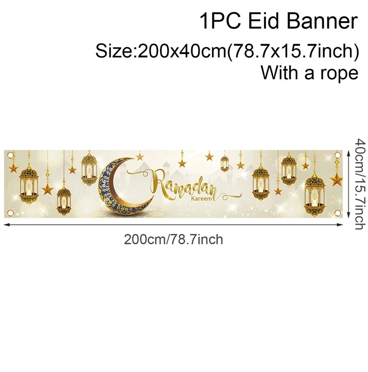 Eid Mubarak Outdoor Banner Flag Ramadan Kareem Banner Ramadan Decoration For Home 2025 Islamic Muslim Party Happy Eid Al Adha