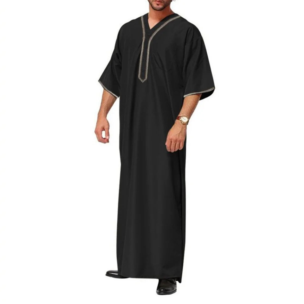 Mens Robe Printed Muslim Robe Arab Islamic Middle East Dubai Breathable Casual Pocket Loose Robe Men'S Clothing 2024 Summer