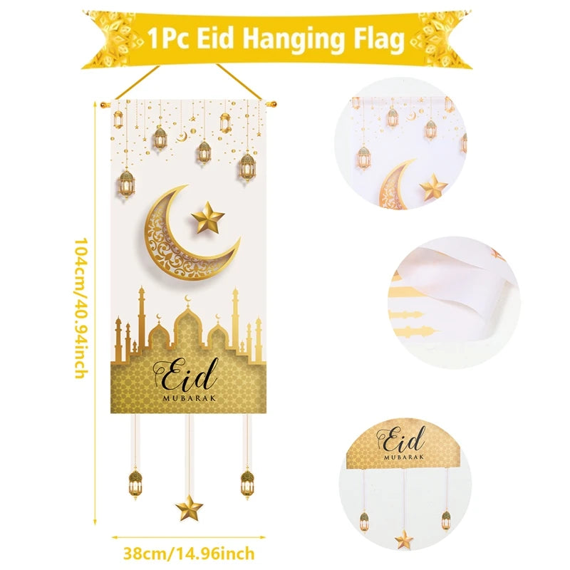 Eid Mubarak Decoration 2025 Hanging Flag Ramadan For Home Door Islamic Muslim Party Decor Ramadan Kareem Banner Eid Al Adha Gift