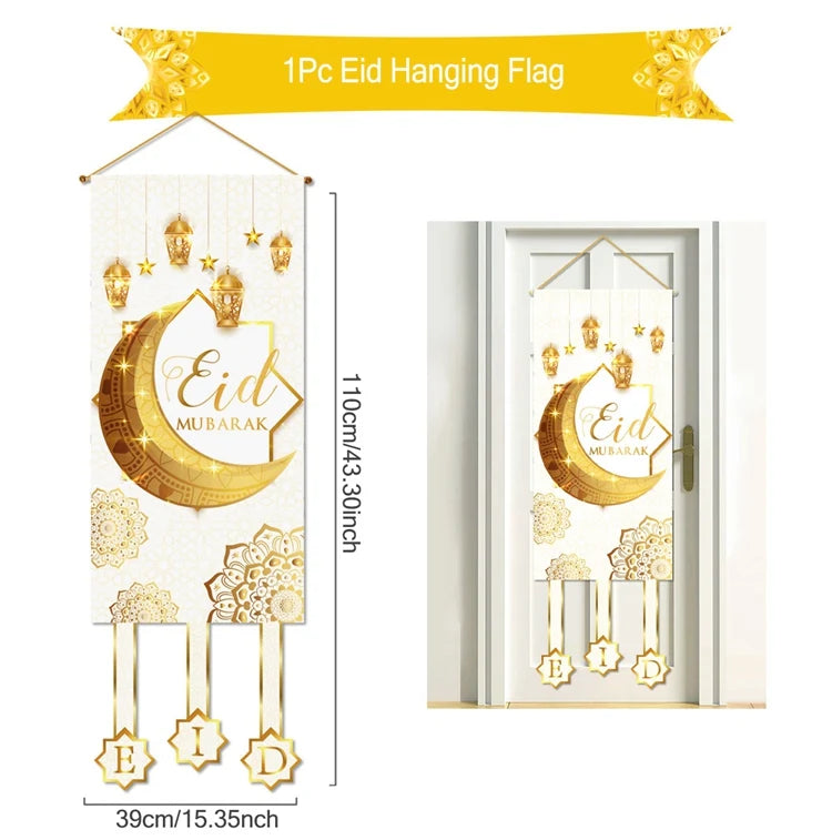 Eid Mubarak Decor Banner 2025 Kareem Ramadan Decor for Home Ramadan Mubarak Hanging Flag Islamic Muslim Party Decor Eid Al Adha