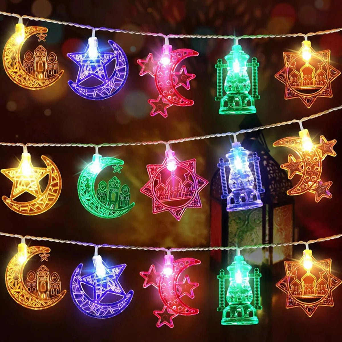 Moon Star Eid Mubarak String Light 2024 Ramadan Decoration For Home Ramadan Kareem Islam Muslim Party Decor Eid Al Adha Gifts