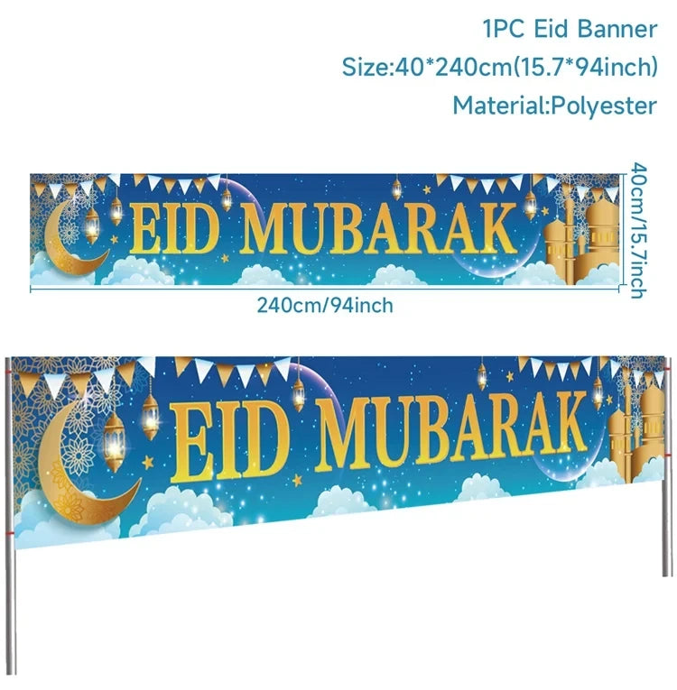 Eid Mubarak Outdoor Banner Flag Ramadan Kareem Banner Ramadan Decoration For Home 2025 Islamic Muslim Party Happy Eid Al Adha