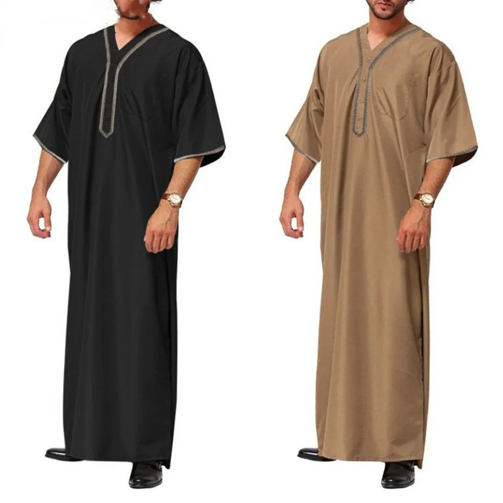 Mens Robe Printed Muslim Robe Arab Islamic Middle East Dubai Breathable Casual Pocket Loose Robe Men'S Clothing 2024 Summer