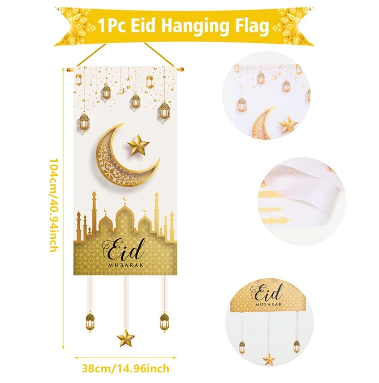 Eid Mubarak Decor Banner 2025 Kareem Ramadan Decor for Home Ramadan Mubarak Hanging Flag Islamic Muslim Party Decor Eid Al Adha