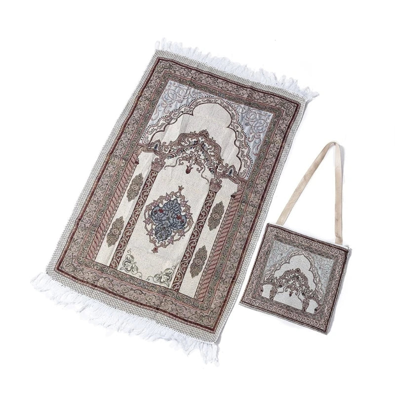 Muslims Prayer Mat Rugs with Tassels Bag Travel Portable Flower Pattern Islamic Carpet Blanket Home Decors 105x65cm