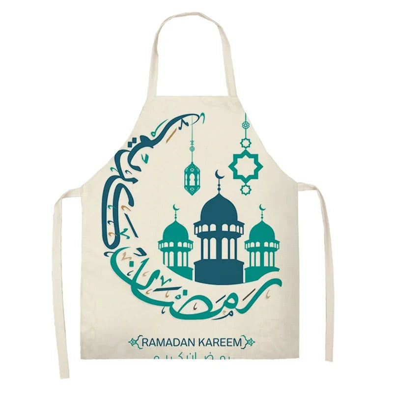 Chef's Apron Eid Mubarak Printed Home Cooking Baking waist Cloth Muslim Ramadan Karim Kitchen  47X38CM 68X55CM