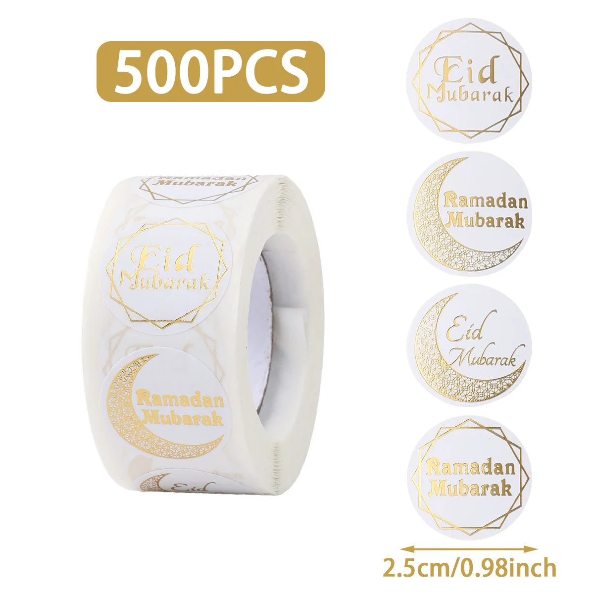 500pcs EID Mubarak Round Stickers Ramadan Kareem Decoration 2025 Islamic Muslim Party Supplies Eid Al Adha Gift Label stickers