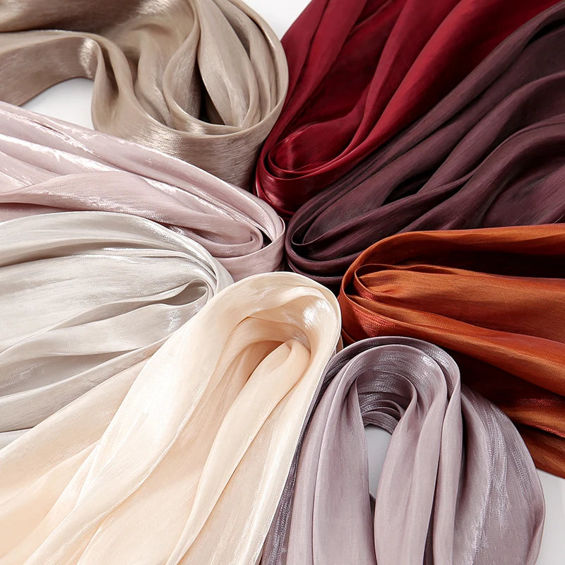 Newest Plain Shimmer Hijab Silk Wrinkle Scarf Muslim Woman Hijab Shawls Islam Woman Long Wraps Femme Headband Pure Turban