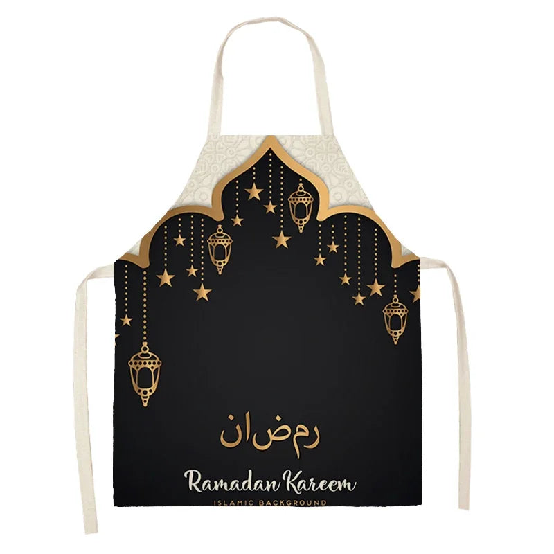 Chef's Apron Eid Mubarak Printed Home Cooking Baking waist Cloth Muslim Ramadan Karim Kitchen  47X38CM 68X55CM