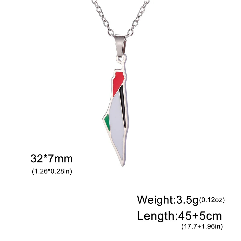 My Shape Palestine Map Flag Pendant Necklace for Women Men Stainless Steel Map Geography Necklace Choker Chain Jewelry Wholesale