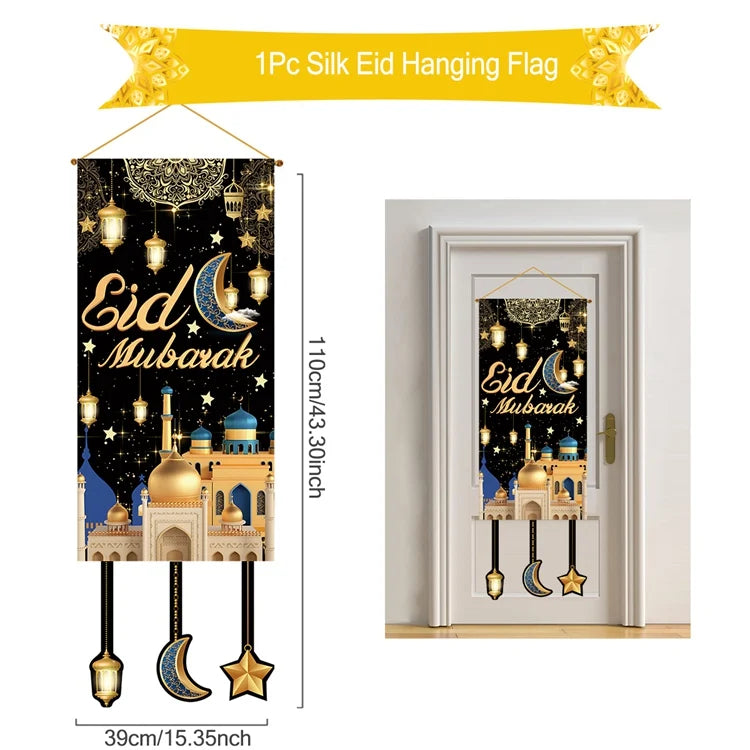 Eid Mubarak Decor Banner 2025 Kareem Ramadan Decor for Home Ramadan Mubarak Hanging Flag Islamic Muslim Party Decor Eid Al Adha