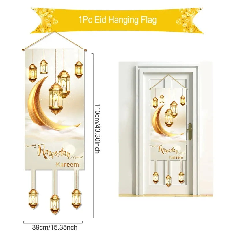 Eid Mubarak Decoration 2025 Hanging Flag Ramadan For Home Door Islamic Muslim Party Decor Ramadan Kareem Banner Eid Al Adha Gift