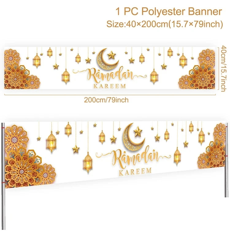 Eid Mubarak Outdoor Banner Flag Ramadan Kareem Banner Ramadan Decoration For Home 2025 Islamic Muslim Party Happy Eid Al Adha