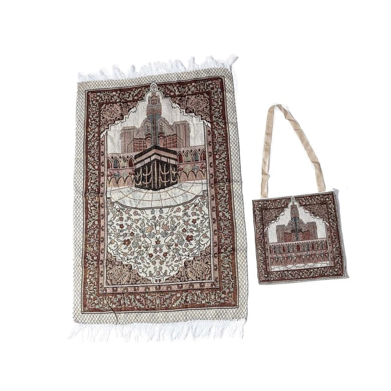 Muslims Prayer Mat Rugs with Tassels Bag Travel Portable Flower Pattern Islamic Carpet Blanket Home Decors 105x65cm