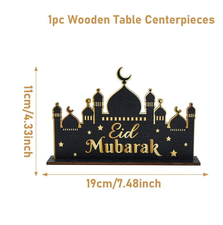 Ramadan Kareem Wooden Ornaments Black Gold EID Mubarak Decoration 2025 Islamic Muslim Eid Al-fitr Party DIY Decor For Home