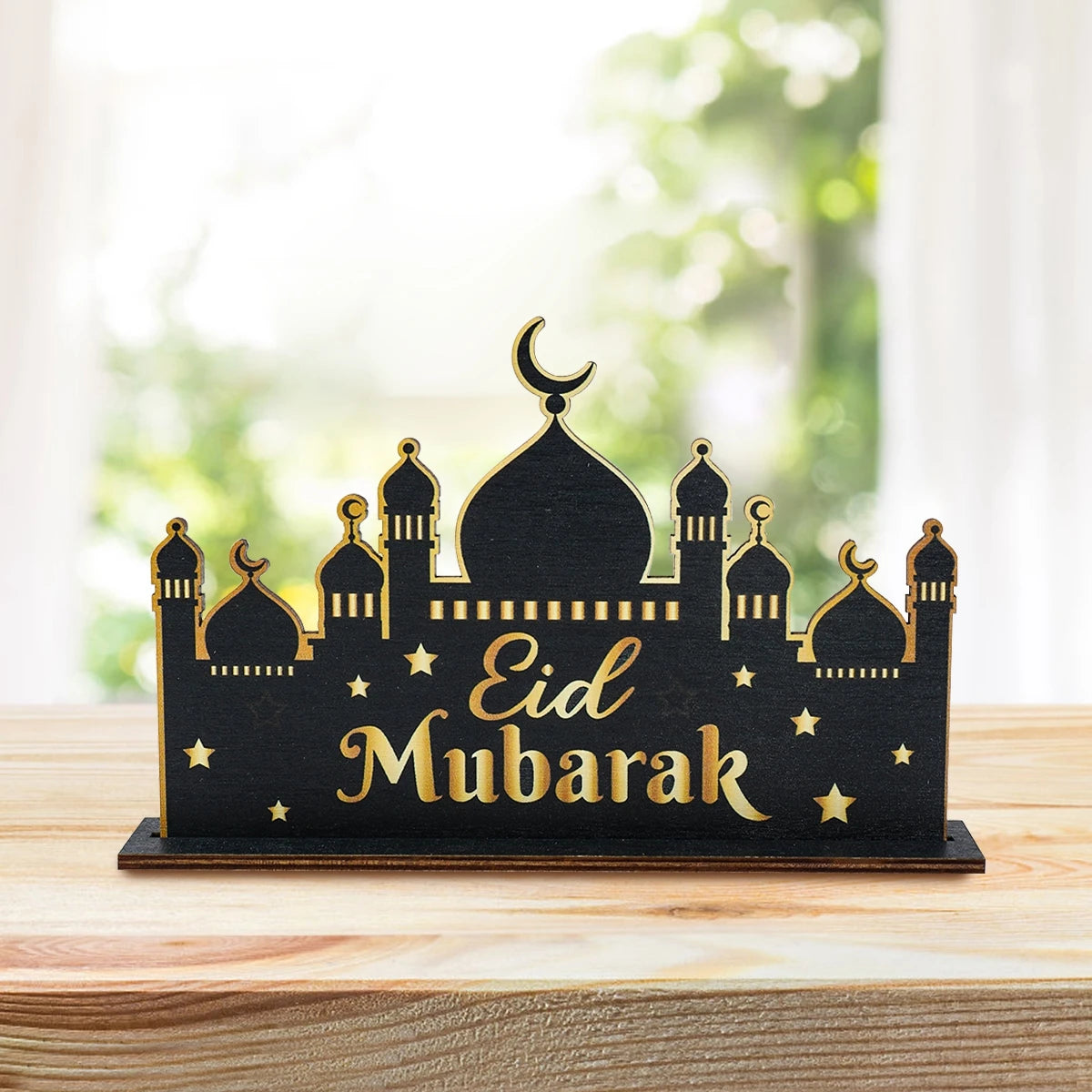 Ramadan Kareem Wooden Ornaments Black Gold EID Mubarak Decoration 2025 Islamic Muslim Eid Al-fitr Party DIY Decor For Home