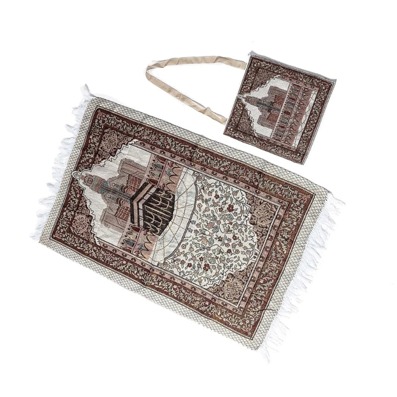 Muslims Prayer Mat Rugs with Tassels Bag Travel Portable Flower Pattern Islamic Carpet Blanket Home Decors 105x65cm