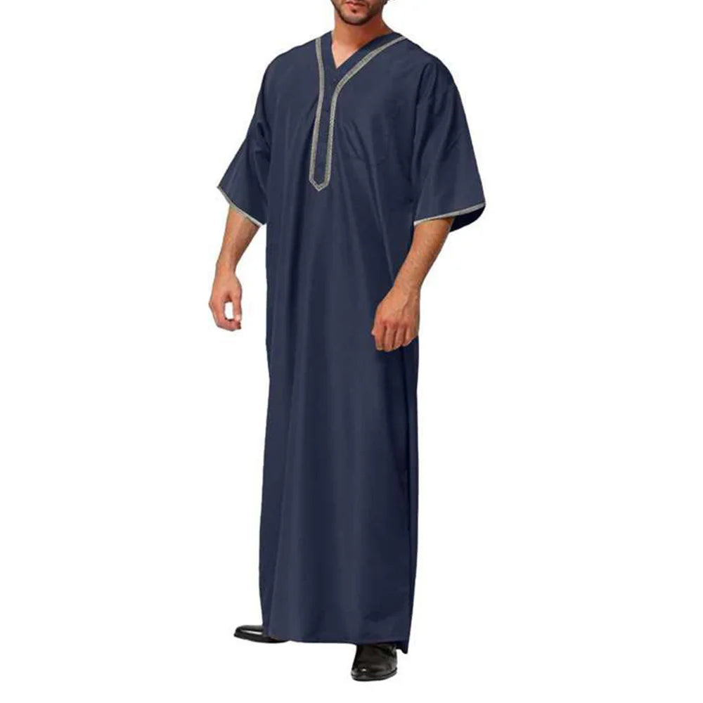 Mens Robe Printed Muslim Robe Arab Islamic Middle East Dubai Breathable Casual Pocket Loose Robe Men'S Clothing 2024 Summer