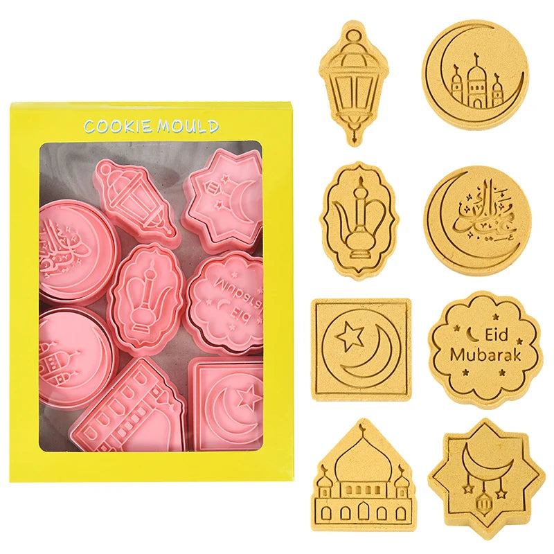 8pcs/set Eid Al Fitr Cookies Molds Biscuits Cutters DIY Baking Craft Ramadan Kitchen Tool Dessert Mould Islam Muslim Party Decor