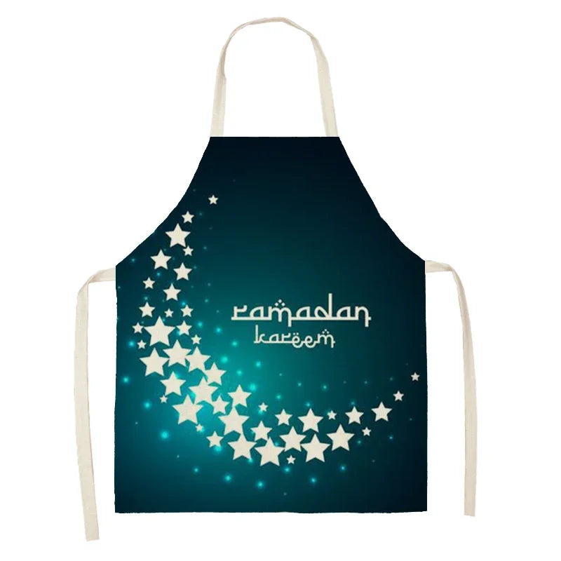 Chef's Apron Eid Mubarak Printed Home Cooking Baking waist Cloth Muslim Ramadan Karim Kitchen  47X38CM 68X55CM