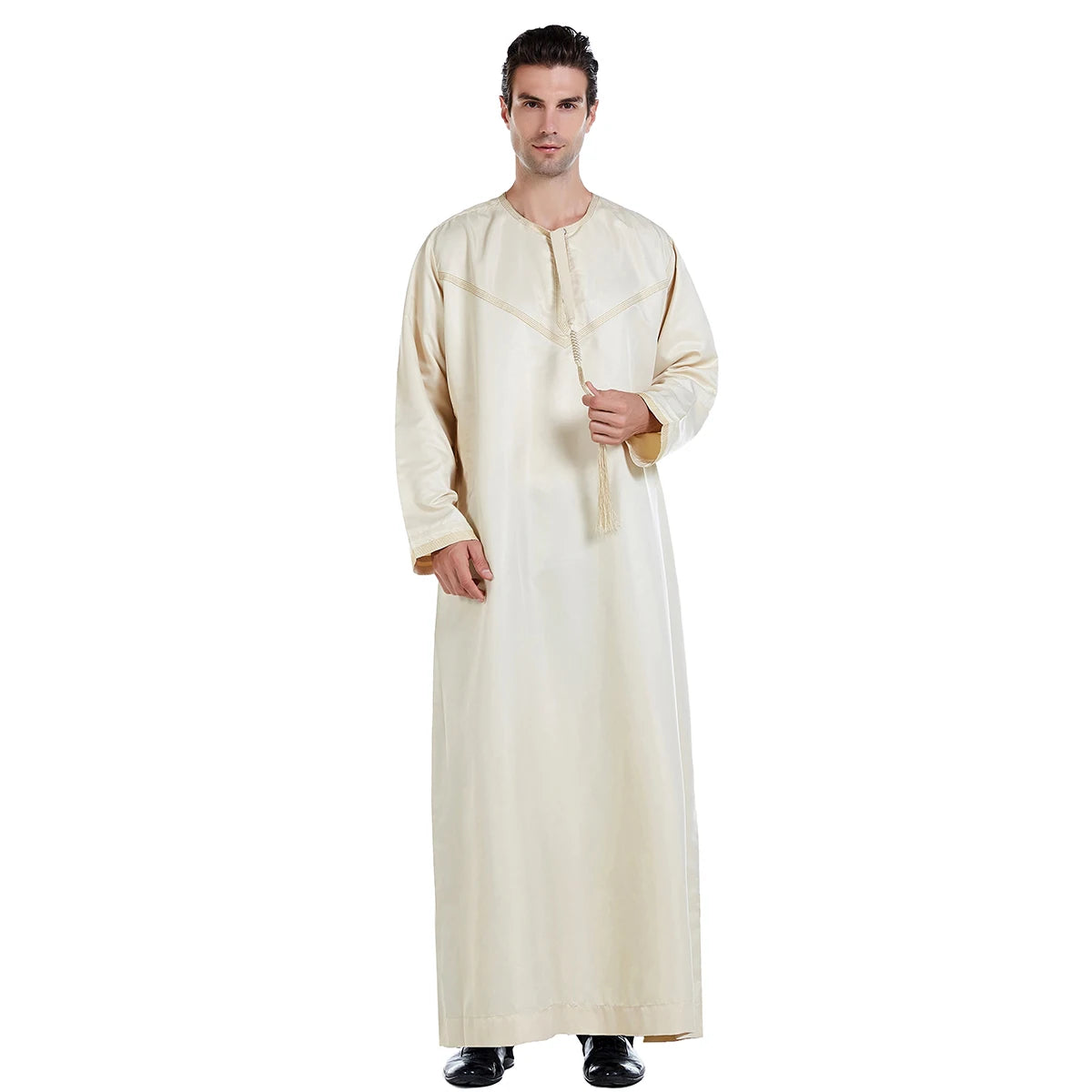 Saudi Arabic Robe Men Muslim Dress Tassel Abaya Dubai Kaftan Islamic Clothing Eid Djellaba Ramadan Jubba Thobe Daffah Dishdasha