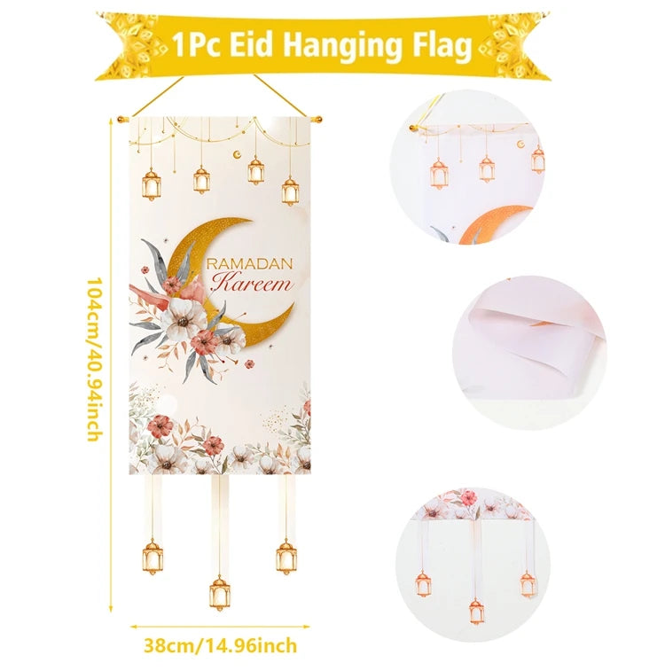 Eid Mubarak Decor Banner 2025 Kareem Ramadan Decor for Home Ramadan Mubarak Hanging Flag Islamic Muslim Party Decor Eid Al Adha