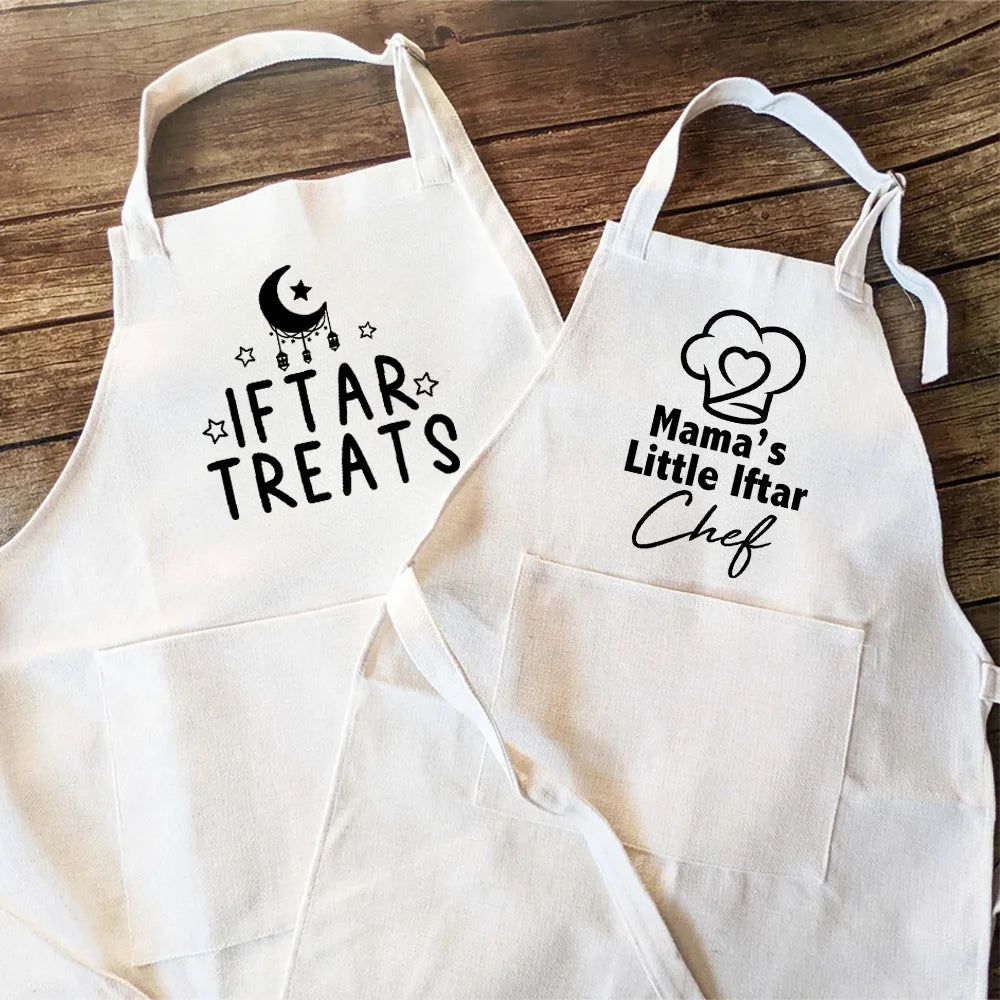 White Iftar Chef Eid Apron Ramadan Apron Little Iftar Helper Kids Apron Iftar Prep Crew for Ramadan Kitchen Decor Islamic Gift