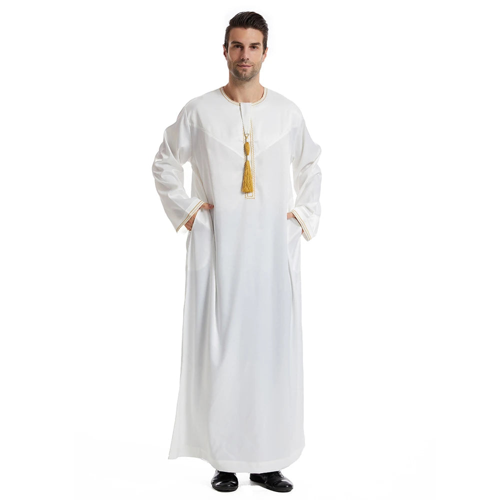 Saudi Arabic Robe Men Muslim Dress Tassel Abaya Dubai Kaftan Islamic Clothing Eid Djellaba Ramadan Jubba Thobe Daffah Dishdasha