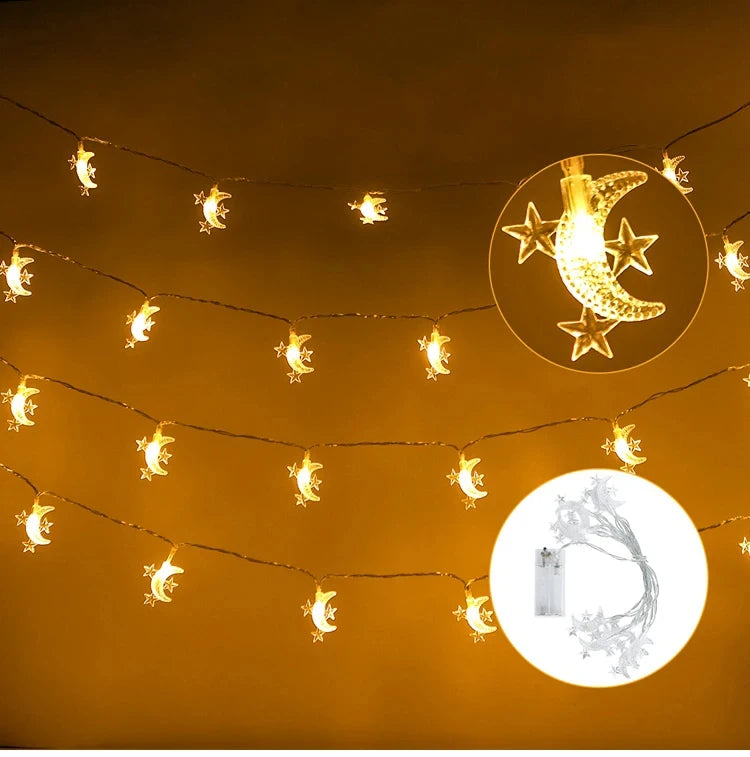 Moon Star Eid Mubarak String Light 2024 Ramadan Decoration For Home Ramadan Kareem Islam Muslim Party Decor Eid Al Adha Gifts