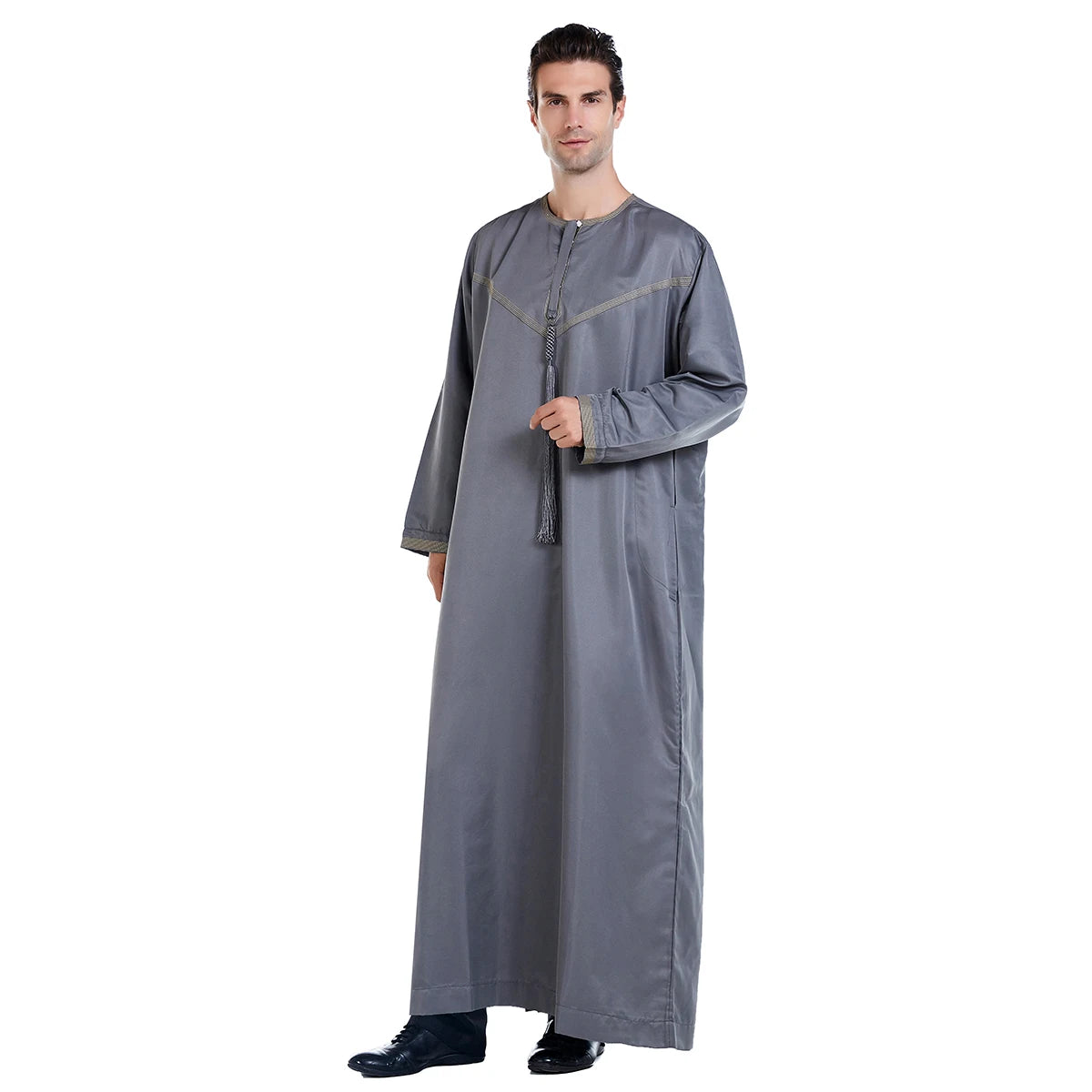 Saudi Arabic Robe Men Muslim Dress Tassel Abaya Dubai Kaftan Islamic Clothing Eid Djellaba Ramadan Jubba Thobe Daffah Dishdasha