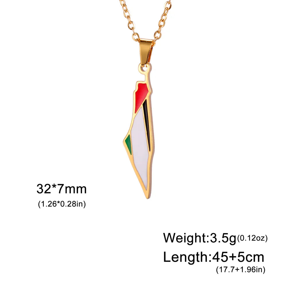 My Shape Palestine Map Flag Pendant Necklace for Women Men Stainless Steel Map Geography Necklace Choker Chain Jewelry Wholesale