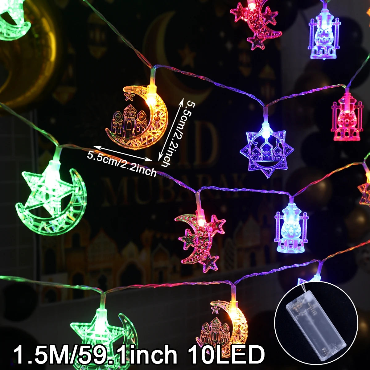 Moon Star Eid Mubarak String Light 2024 Ramadan Decoration For Home Ramadan Kareem Islam Muslim Party Decor Eid Al Adha Gifts