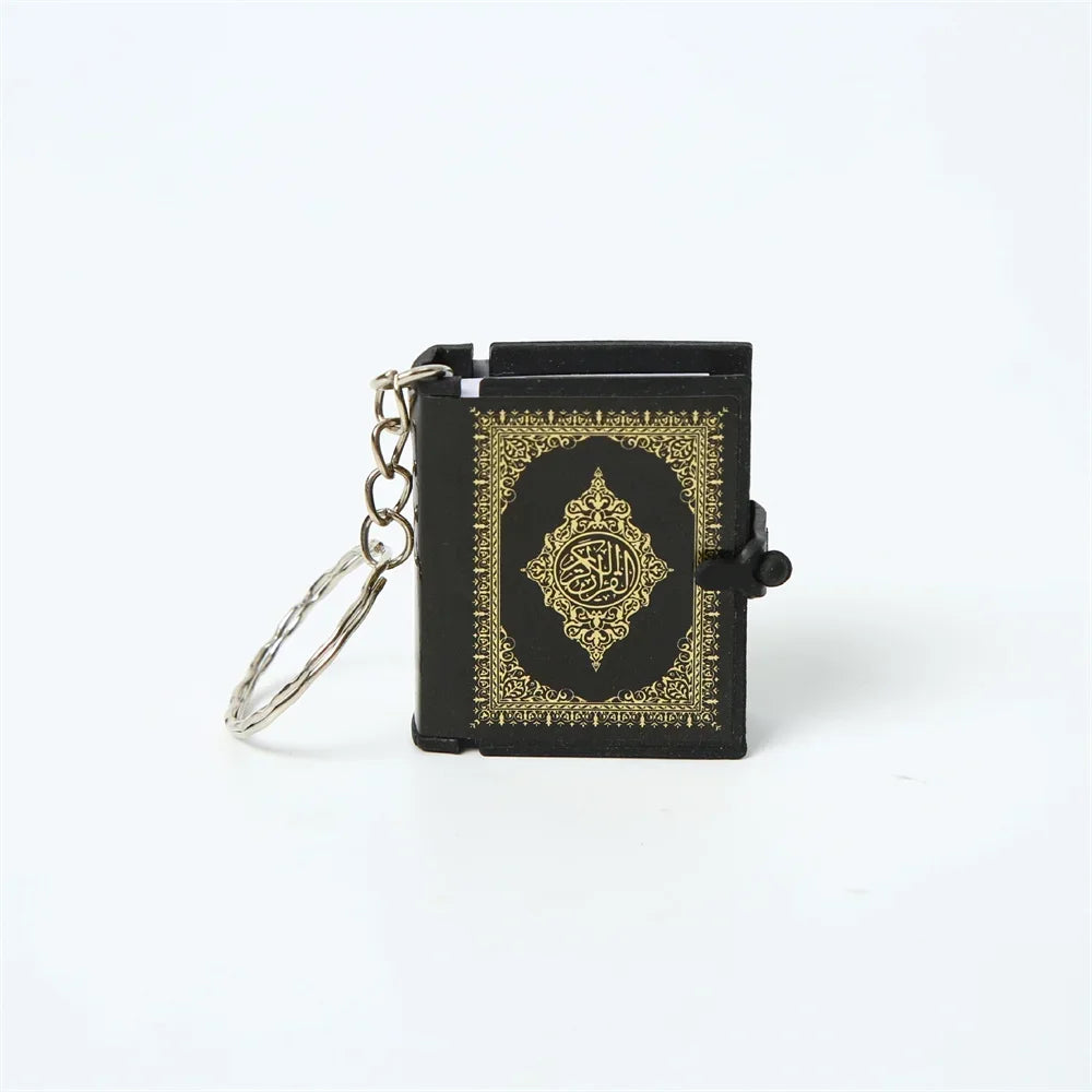 New Muslim Keychain Resin Islamic Mini Ark Quran Book Real Paper Can Read Pendant Key Ring Key Chain Religious Jewelry