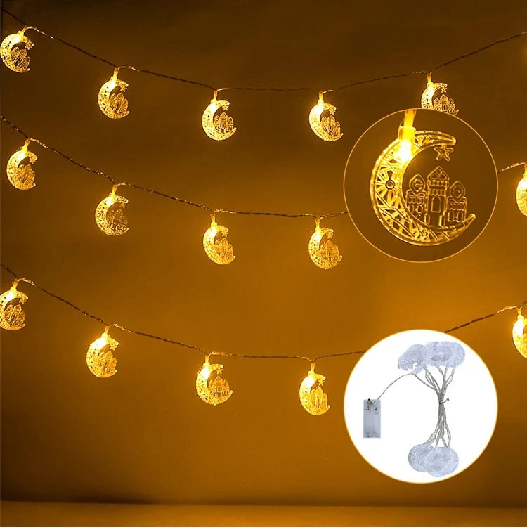 Moon Star Eid Mubarak String Light 2024 Ramadan Decoration For Home Ramadan Kareem Islam Muslim Party Decor Eid Al Adha Gifts