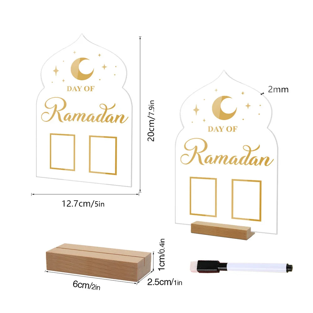 2025 Reusable Acrylic Ramadan Calendar Board with Wooden base Pen Eid Advent Day Table Ornaments Islam Muslim Eid Al-Fitr gift