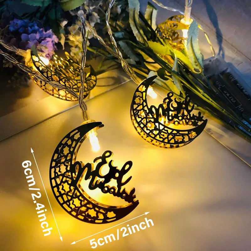 Eid Mubarak Moon Star Light String Ramadan Decoration 2025 for Home Muslim Islam Party Decor Ramadan Garland Light Al-Fitr Gifts