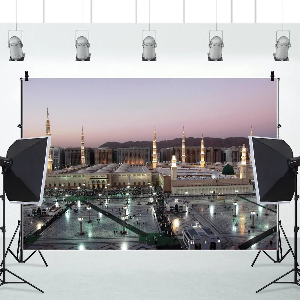 Mecca Holy City Hajj The Kaaba Background Muslim Mosque Night Building Arab Islamic Ramadan Decoration Wall Photo Backdrop