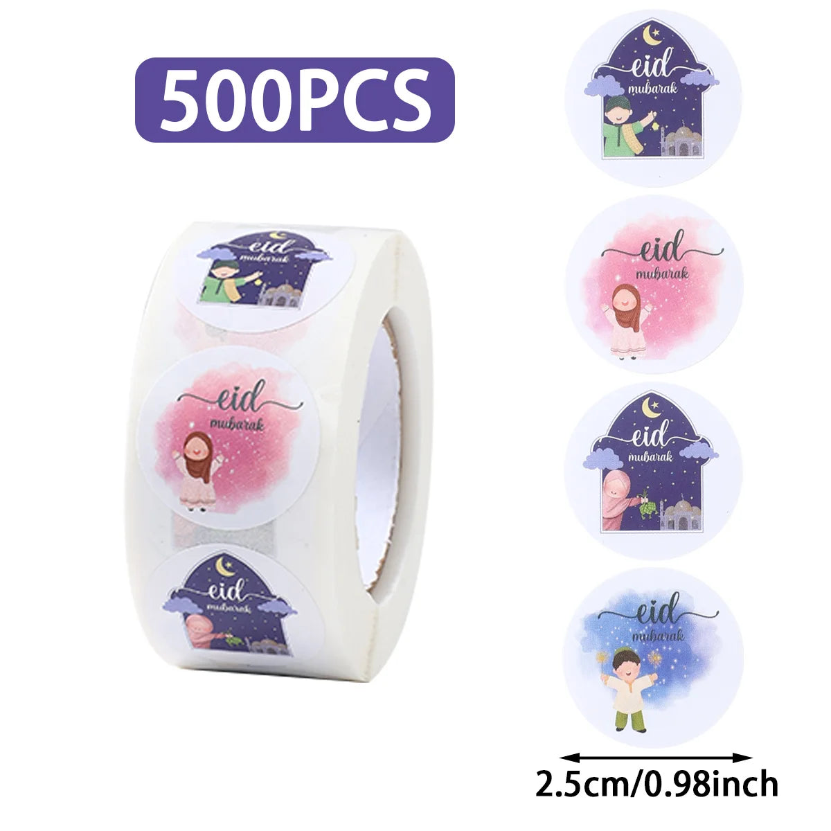 500pcs EID Mubarak Round Stickers Ramadan Kareem Decoration 2025 Islamic Muslim Party Supplies Eid Al Adha Gift Label stickers