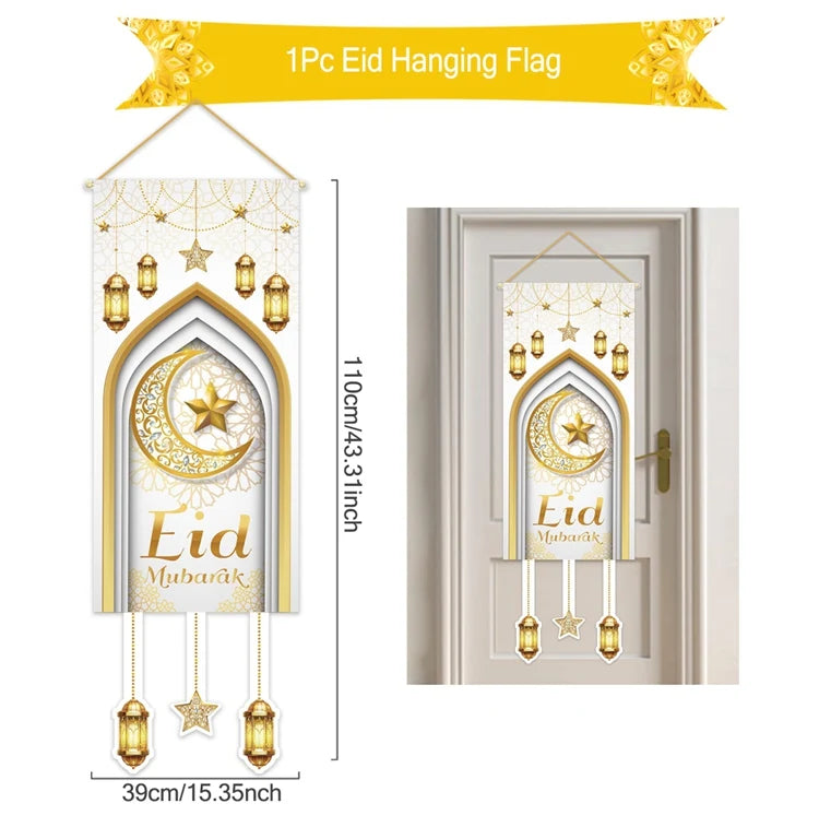 Eid Mubarak Decor Banner 2025 Kareem Ramadan Decor for Home Ramadan Mubarak Hanging Flag Islamic Muslim Party Decor Eid Al Adha