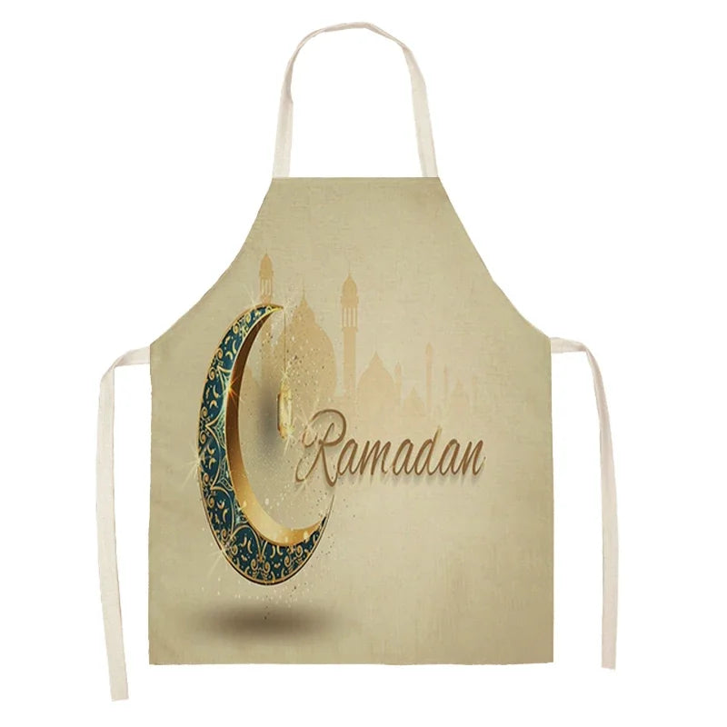 Chef's Apron Eid Mubarak Printed Home Cooking Baking waist Cloth Muslim Ramadan Karim Kitchen  47X38CM 68X55CM