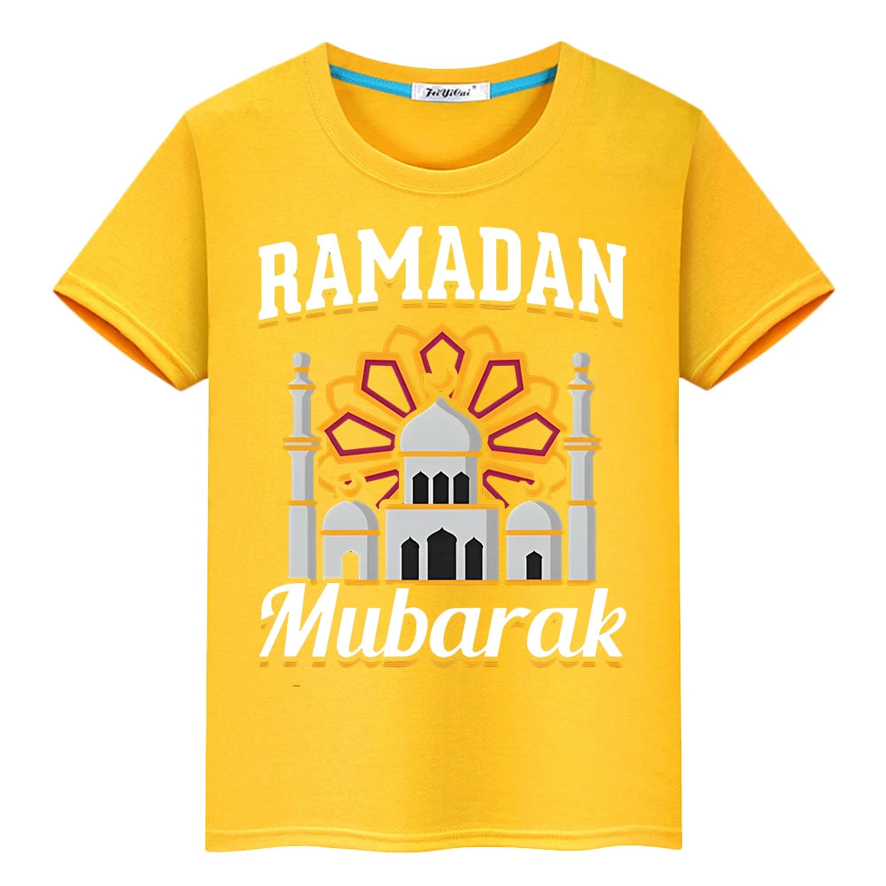 Kids With Moon Clothe Eid Happy Ramadan Muslim Tshirts