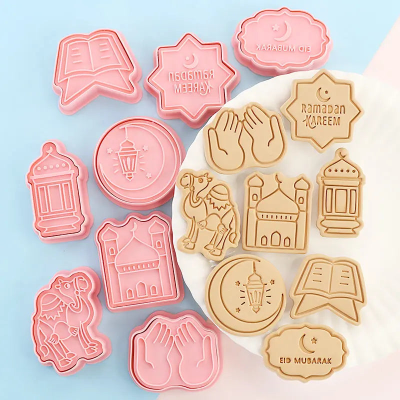 8 Pcs/set Eid Mubarak Biscuit Mold Ramadan Kareem Decoration Cookie Cutter Islamic Muslim Festival Cookie Stamp Kitchen Baking