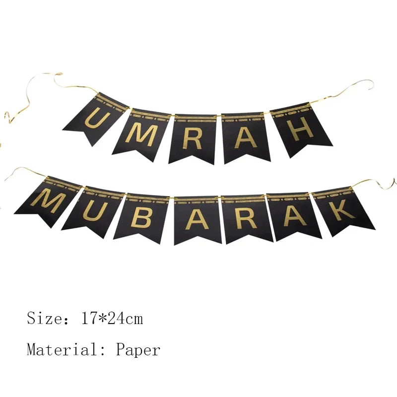 10Pcs Black Gold Umrah Mubarak Disposable Paper Plate Cup Napkin Banner Eid Mubarak Islamic Muslim Festival Party Decor Supplies