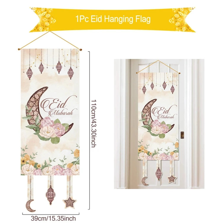 Eid Mubarak Decor Banner 2025 Kareem Ramadan Decor for Home Ramadan Mubarak Hanging Flag Islamic Muslim Party Decor Eid Al Adha