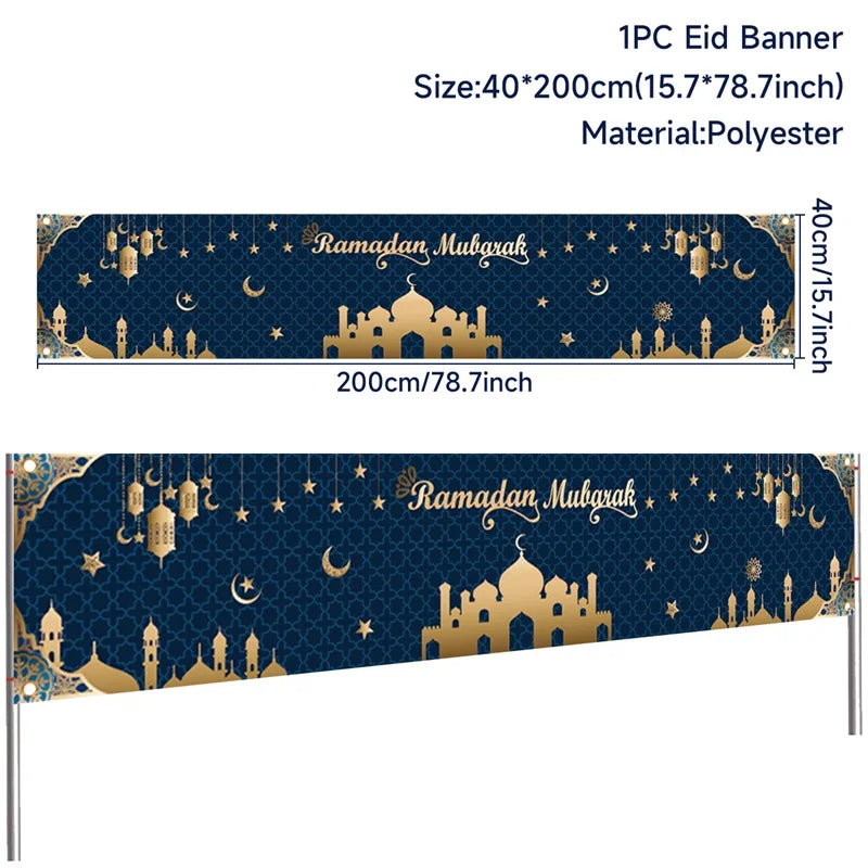 Eid Mubarak Outdoor Banner Flag Ramadan Kareem Banner Ramadan Decoration For Home 2025 Islamic Muslim Party Happy Eid Al Adha